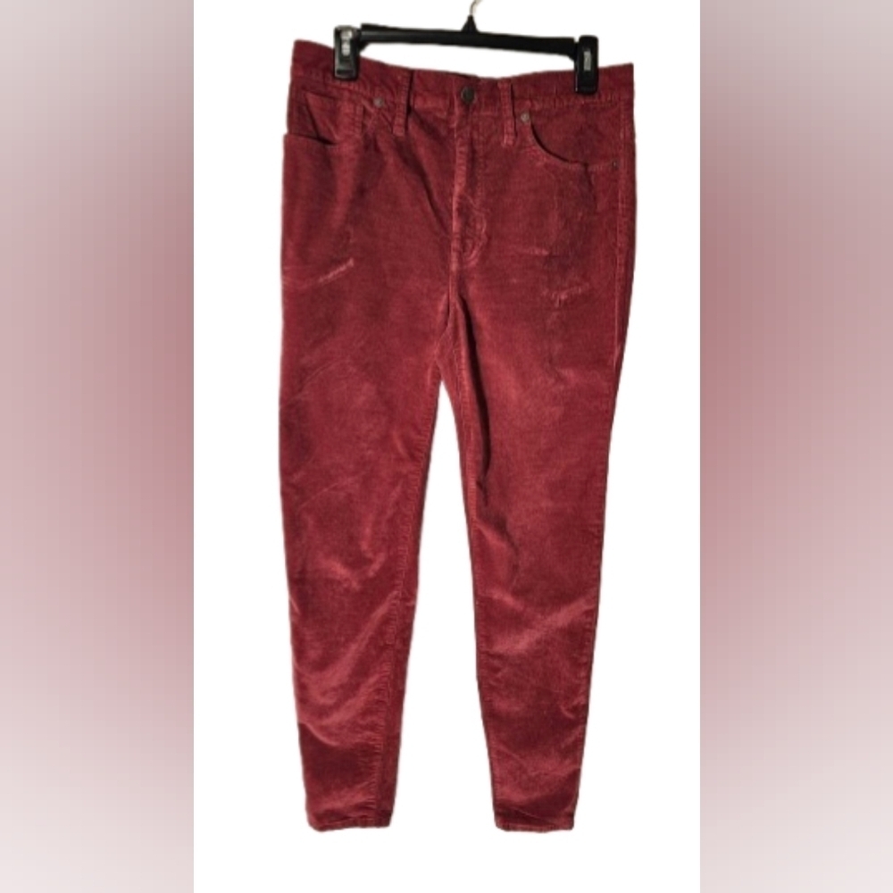 Madewell 10" High-Rise Skinny Maroon Velvet-Feel Pants Women's Size 30